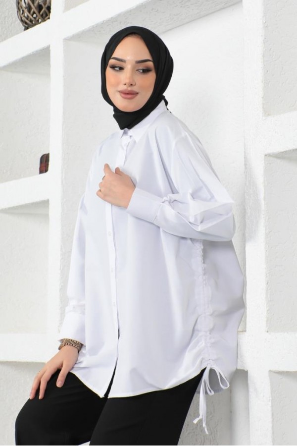  Yanları Büzgülü Gömlek Beyaz 61551