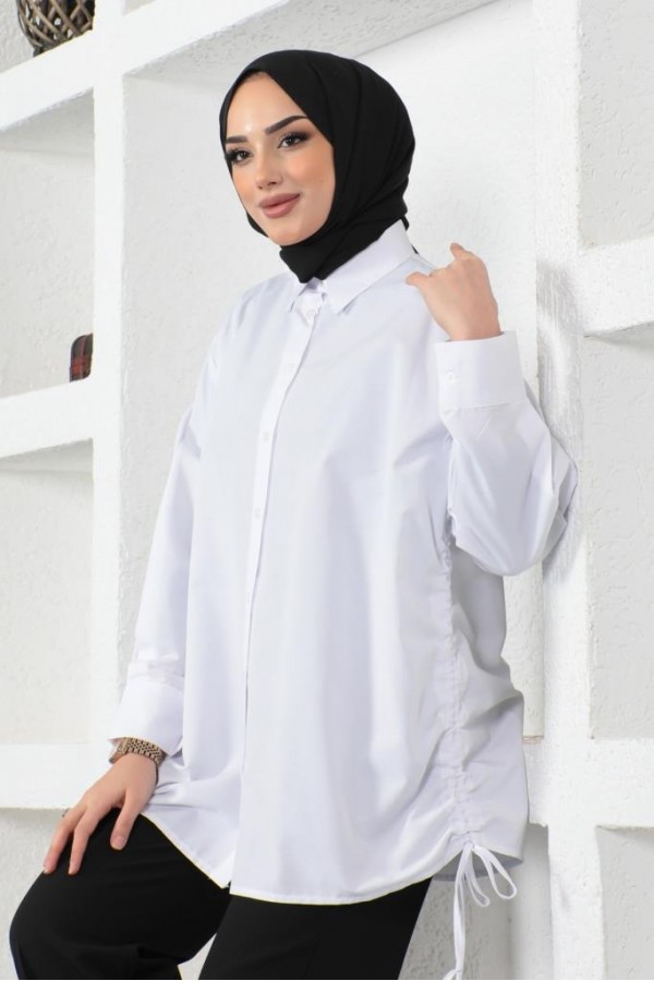  Yanları Büzgülü Gömlek Beyaz 61551