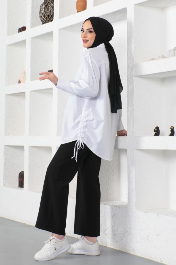  Yanları Büzgülü Gömlek Beyaz 61551