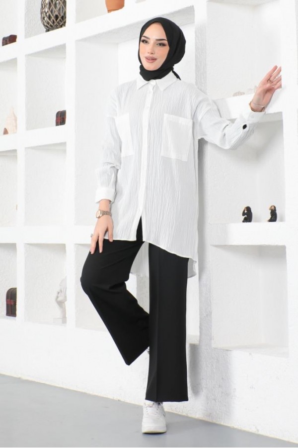  Çift Cepli Gömlek Beyaz 61544