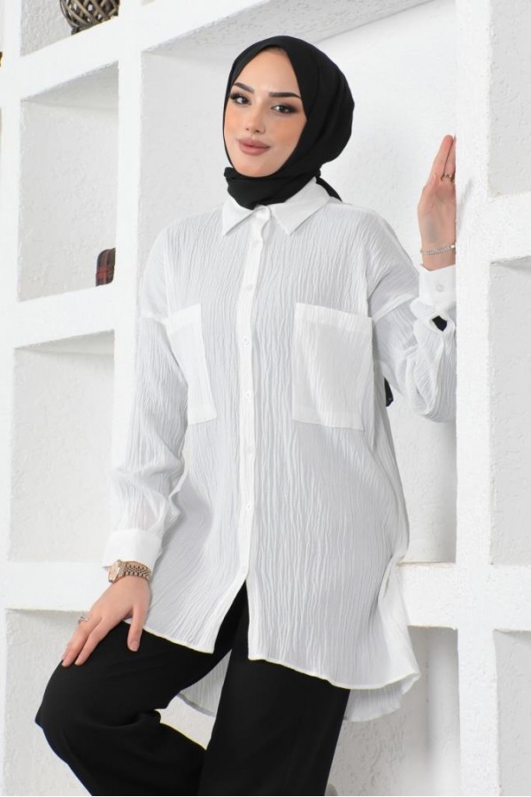  Çift Cepli Gömlek Beyaz 61544