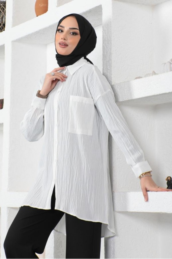  Çift Cepli Gömlek Beyaz 61544