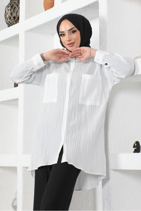  Çift Cepli Gömlek Beyaz 61544