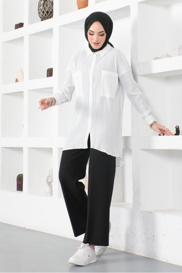  Çift Cepli Gömlek Beyaz 61544