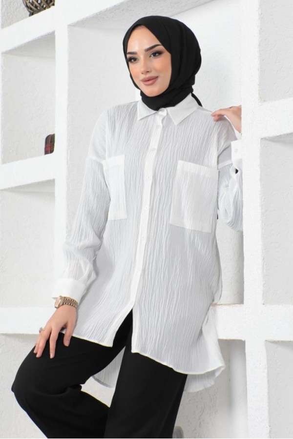  Çift Cepli Gömlek Beyaz 61544
