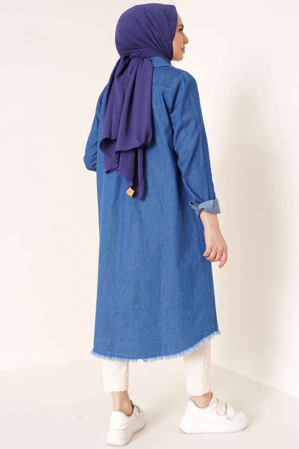  Eteği Püsküllü Kot Tunik Lacivert 0527