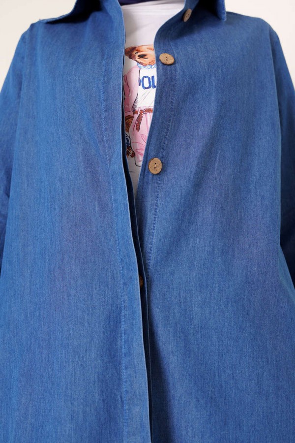  Eteği Püsküllü Kot Tunik Lacivert 0527