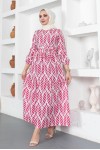  Desenli Tesettür Elbise Fuşya 440