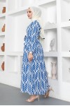  Desenli Tesettür Elbise Mavi 440