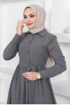  Gömlek Yaka Aerobin Tesettür Elbise Antrasit 443