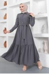 Gömlek Yaka Aerobin Tesettür Elbise Antrasit 443