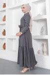  Gömlek Yaka Aerobin Tesettür Elbise Antrasit 443