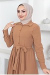  Gömlek Yaka Aerobin Tesettür Elbise Camel 443