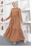  Gömlek Yaka Aerobin Tesettür Elbise Camel 443