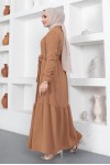  Gömlek Yaka Aerobin Tesettür Elbise Camel 443