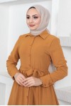  Gömlek Yaka Aerobin Tesettür Elbise Hardal 443