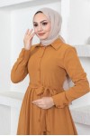  Gömlek Yaka Aerobin Tesettür Elbise Hardal 443