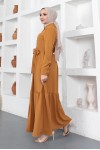  Gömlek Yaka Aerobin Tesettür Elbise Hardal 443