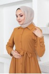  Gömlek Yaka Aerobin Tesettür Elbise Hardal 443