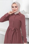  Gömlek Yaka Aerobin Tesettür Elbise Mürdüm 443