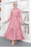 Gömlek Yaka Aerobin Tesettür Elbise Pudra 443 Gömlek Yaka Aerobin Tesettür Elbise Pudra 443