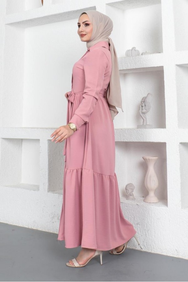 Gömlek Yaka Aerobin Tesettür Elbise Pudra 443 Gömlek Yaka Aerobin Tesettür Elbise Pudra 443