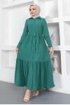  Gömlek Yaka Aerobin Tesettür Elbise Yeşil 443