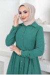  Gömlek Yaka Aerobin Tesettür Elbise Yeşil 443
