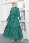  Gömlek Yaka Aerobin Tesettür Elbise Yeşil 443