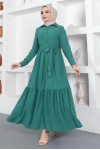  Gömlek Yaka Aerobin Tesettür Elbise Yeşil 443