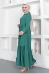 Gömlek Yaka Aerobin Tesettür Elbise Yeşil 443