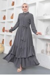  Eteği Katlı Aerobin Elbise Antrasit 445