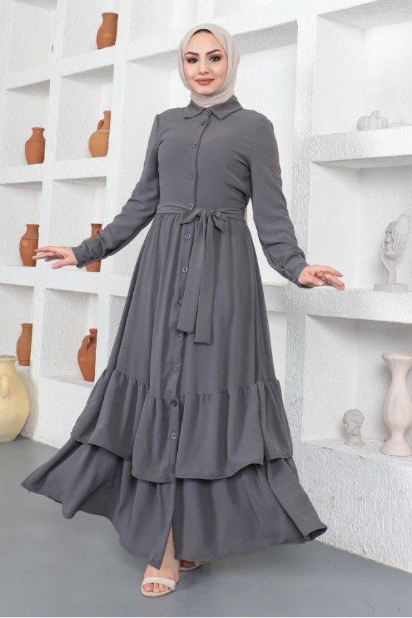  Eteği Katlı Aerobin Elbise Antrasit 445