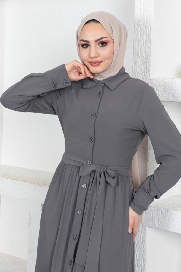  Eteği Katlı Aerobin Elbise Antrasit 445
