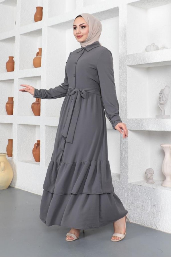  Eteği Katlı Aerobin Elbise Antrasit 445