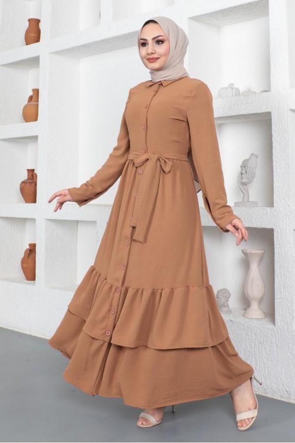 Eteği Katlı Aerobin Elbise Camel 445 Eteği Katlı Aerobin Elbise Camel 445