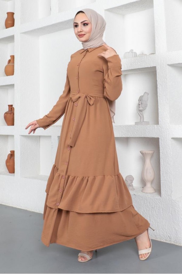 Eteği Katlı Aerobin Elbise Camel 445 Eteği Katlı Aerobin Elbise Camel 445
