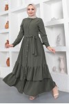  Eteği Katlı Aerobin Elbise Haki 445