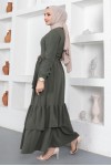  Eteği Katlı Aerobin Elbise Haki 445