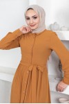 Eteği Katlı Aerobin Elbise Hardal 445