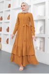  Eteği Katlı Aerobin Elbise Hardal 445