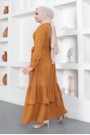  Eteği Katlı Aerobin Elbise Hardal 445