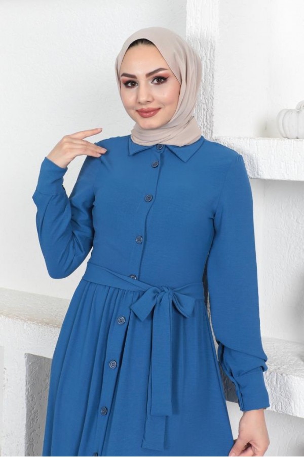  Eteği Katlı Aerobin Elbise İndigo 445