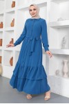  Eteği Katlı Aerobin Elbise İndigo 445