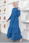  Eteği Katlı Aerobin Elbise İndigo 445