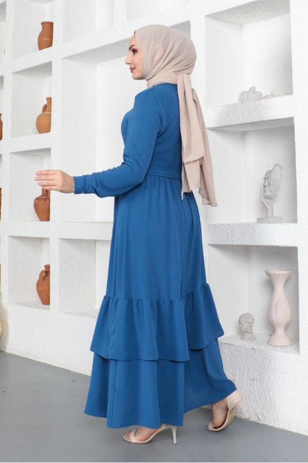  Eteği Katlı Aerobin Elbise İndigo 445