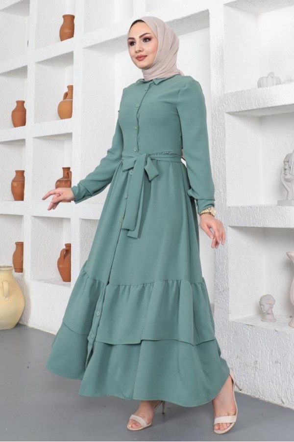  Eteği Katlı Aerobin Elbise Mint Yeşili 445