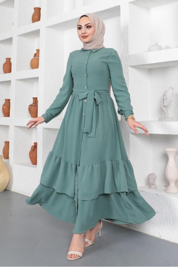  Eteği Katlı Aerobin Elbise Mint Yeşili 445