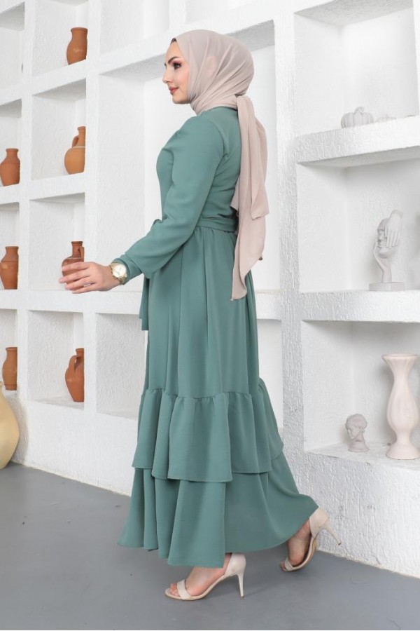  Eteği Katlı Aerobin Elbise Mint Yeşili 445