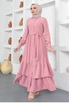  Eteği Katlı Aerobin Elbise Pembe 445